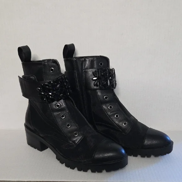 Karl Lagerfeld Black Embellished Combat Boots MAKE ME AN OFFER - Picture 1 of 4